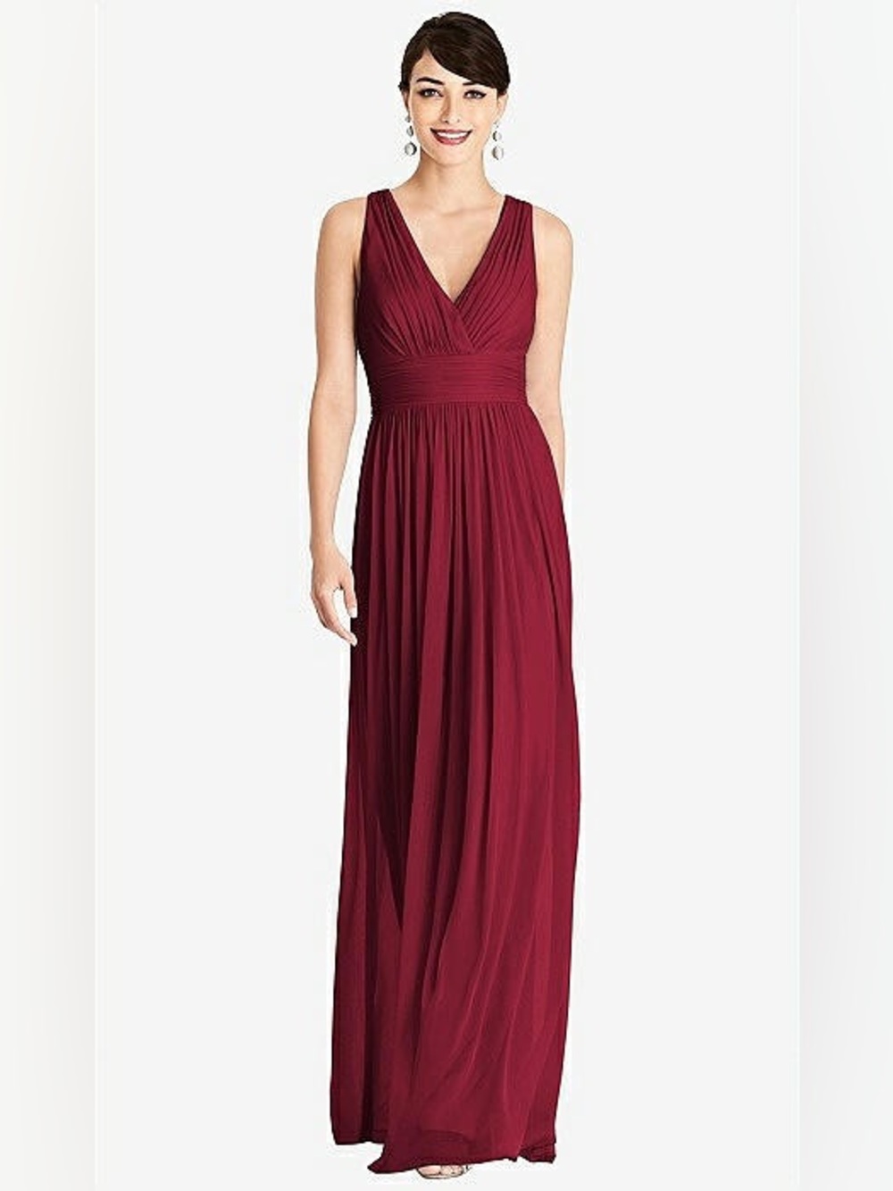 Dessy Collection 2894 Elegant V-Neck Burgundy Maxi Bridesmaid Dress Size 14 - Picture 10 of 10